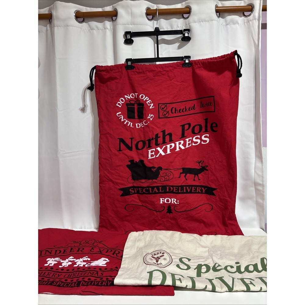 3 North‎ Pole Express Santa Sack Christmas Gift Canvas Bag 34x28 2 Red 1 White